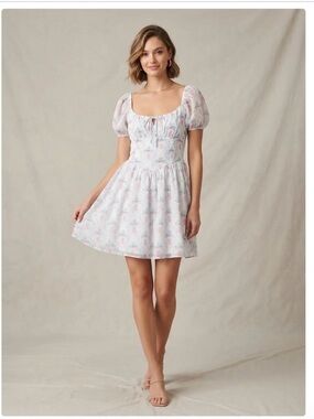 Bridgerton Dainty Coquette Floral Cottagecore Milkmaid Mini Dress Size Small